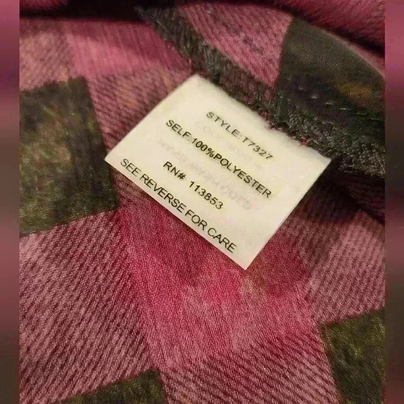 Women's Storee Black and Wine Checkered Sheer LS Long Tail Blouse Sz M - Picture 8 of 8